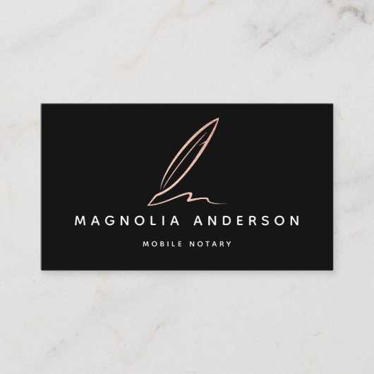 Mobile Notar Black Rose Gold Foil Quill QR Code Visitenkarte (Vorderseite)