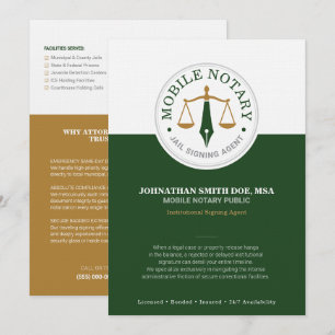 Mobile Notar Jail Signing grüne goldene Flyer-Kart Dankeskarte