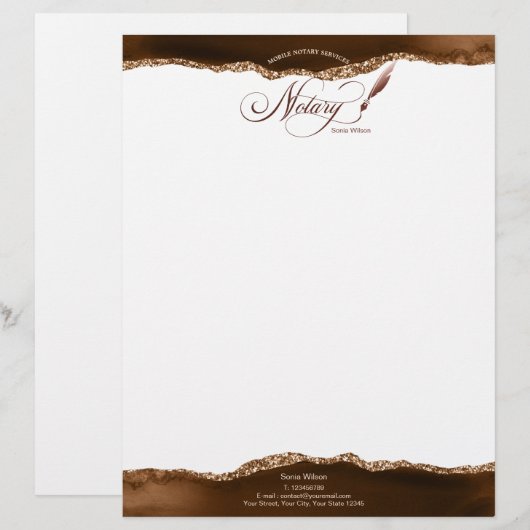 Mobile Notar & Loan Signature Agent Pink Agate Fly Briefbogen (Vorne/Hinten)