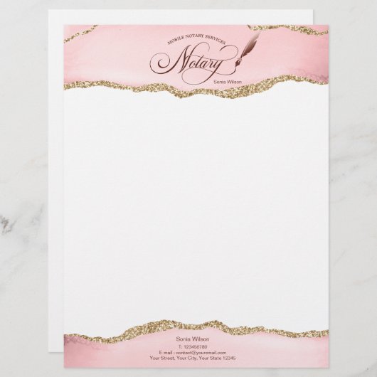 Mobile Notar & Loan Signature Agent Pink Agate Fly Briefbogen (Vorne/Hinten)