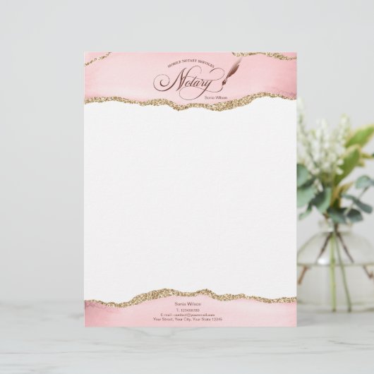 Mobile Notar & Loan Signature Agent Pink Agate Fly Briefbogen (Stehend Vorderseite)