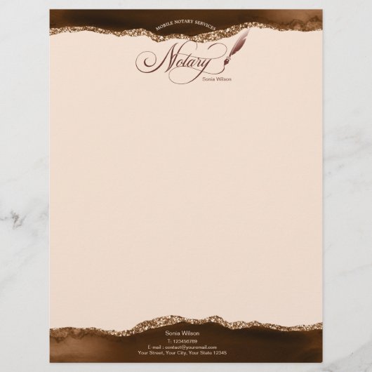 Mobile Notar & Loan Signature Agent Pink Agate Fly Briefbogen (Vorderseite)