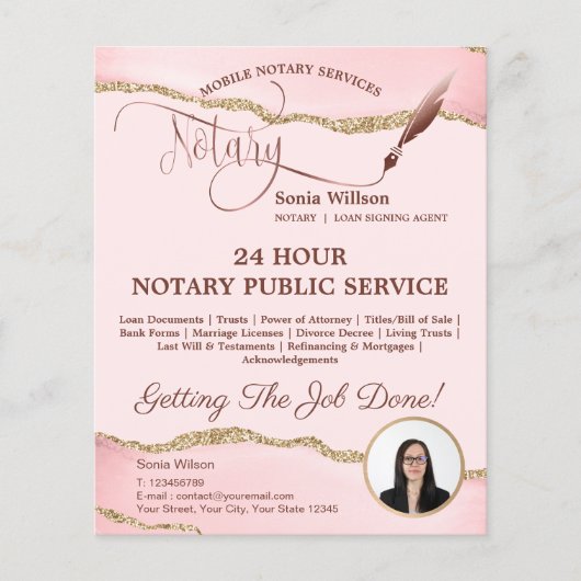 Mobile Notar & Loan Signature Agent Pink Agate Fly Flyer (Vorne)