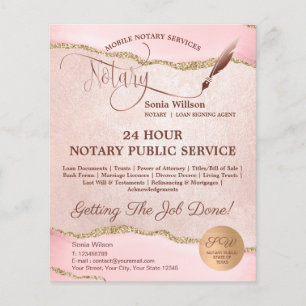 Mobile Notar & Loan Signature Agent Pink Agate Fly Flyer