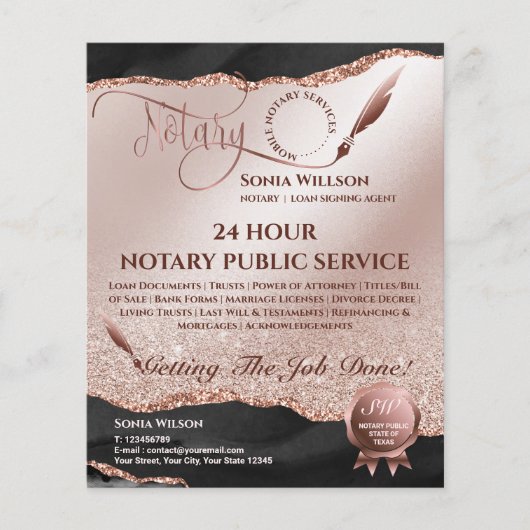 Mobile Notar & Loan Signature Agent Pink Agate Fly Flyer (Vorne)