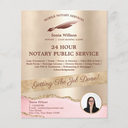 Mobile Notar & Loan Signature Agent Pink Agate Fly Flyer (Vorne)