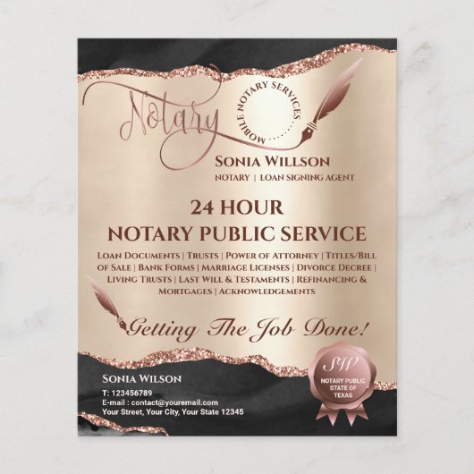 Mobile Notar & Loan Signature Agent Pink Agate Fly Flyer (Vorne)
