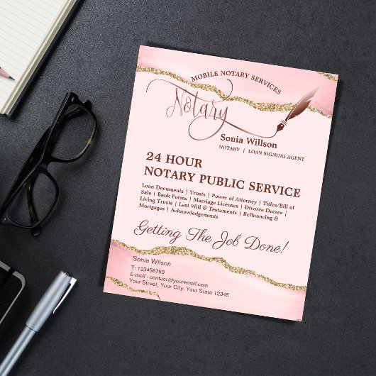 Mobile Notar & Loan Signature Agent Pink Agate Fly Flyer