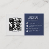 Mobile Notar Moderner QR-Code Navy Feather Visitenkarte (Rückseite)