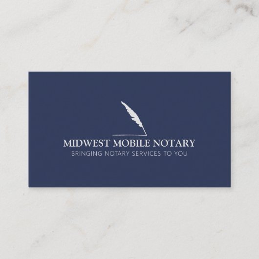 Mobile Notar Moderner QR-Code Navy Feather Visitenkarte (Vorderseite)