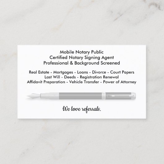 Mobile Notar Public Customizable Foto Business C Visitenkarte (Rückseite)