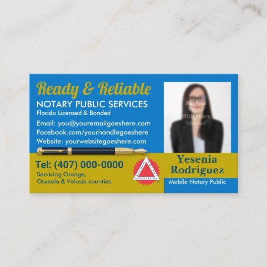 Mobile Notar Public Customizable Foto Business C Visitenkarte (Vorderseite)