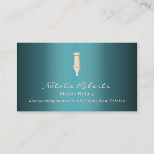 Mobile Notar Public Golden Signature Pen Aquamarin Visitenkarte (Vorderseite)