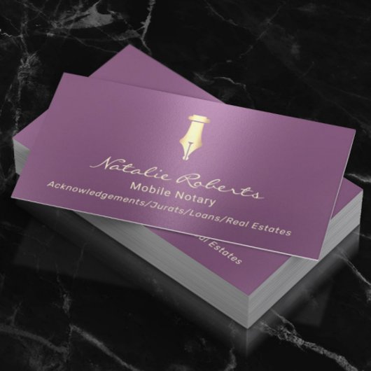 Mobile Notar Public Golden Signature Pen Lila Visitenkarte