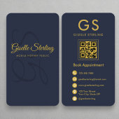 Mobile Notar Public Navy Blue Gold QR Code Visitenkarte