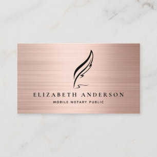 Mobile Notar Public Quill Rose Gold Brushed Metal Visitenkarte