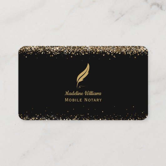 Mobile Notar Quill QR Code Black Gold Visitenkarte (Vorderseite)