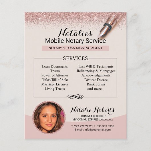 Mobile Notar Service Rose Gold Glitzer Foto Flyer (Vorne)