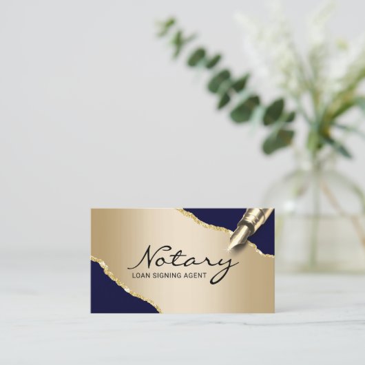 Mobile Notar Signatur Agent Moderne Marine & Gold Visitenkarte (Stehend Vorderseite)