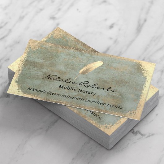 Mobile Notar Signatur Agent Vintag Gold Quill Visitenkarte