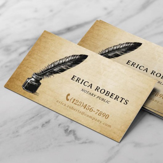 Mobile Notar Signatur Agent Vintag Quill Pen Visitenkarte