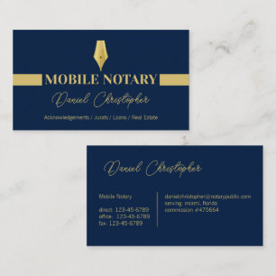 Mobile Notar Signierung Agent Blau und Gold Visitenkarte