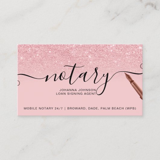 Mobile Notar-Typografie rosa Glitzer Visitenkarte (Vorderseite)