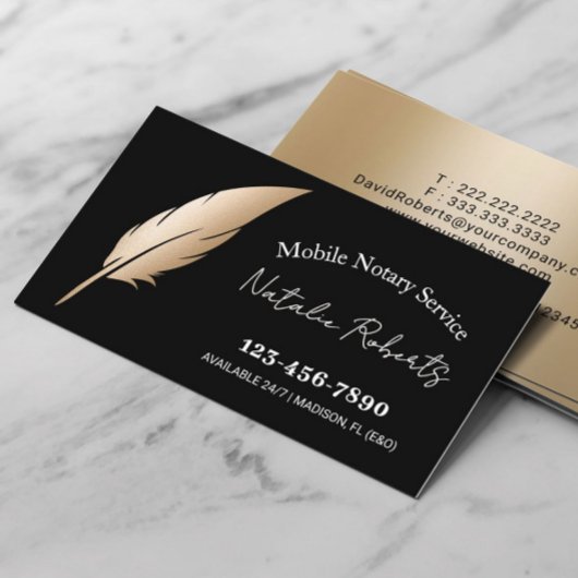 Mobile Notare Service Gold Feather Pen Black Visitenkarte