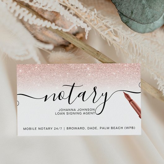 Mobile Notary chic typography Rose Gold Glitzer Visitenkarte