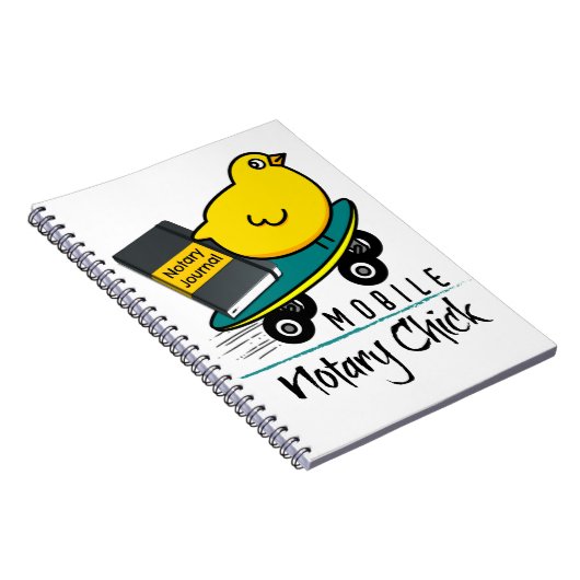 Mobile Notary Chick Riding Skateboard mit Journal Notizblock (Rechte Seite)