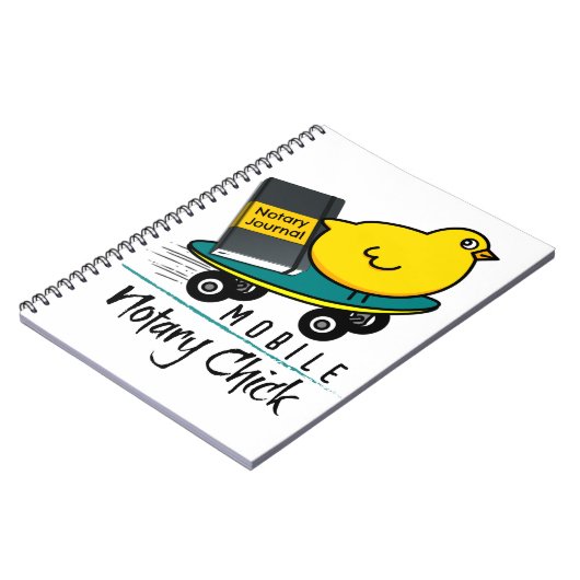 Mobile Notary Chick Riding Skateboard mit Journal Notizblock (Linke Seite)