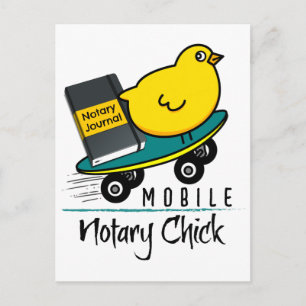 Mobile Notary Chick Riding Skateboard mit Journal Postkarte