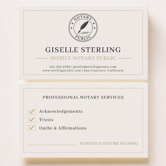 Mobile Notary Public Professional Visitenkarte