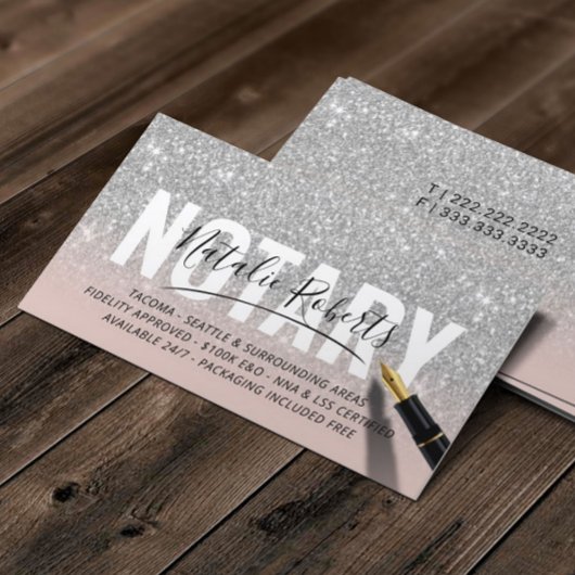 Mobile Notary Public Rose Gold Silver Glitzer Visitenkarte