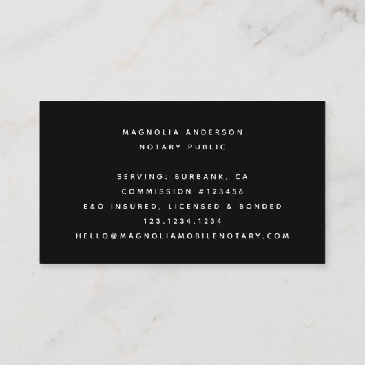 Mobile Notary Quill Black Glitzer Visitenkarte (Rückseite)