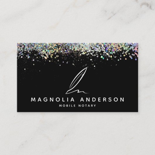 Mobile Notary Quill Black Glitzer Visitenkarte (Vorderseite)