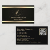 Mobile Notary Quill QR Code Gold Black  Visitenkarte (Vorne/Hinten)