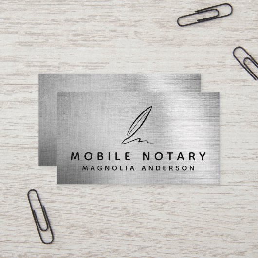 Mobile Notary Quill Silver Foil Visitenkarte (Vorderseite/Rückseite Beispiel)