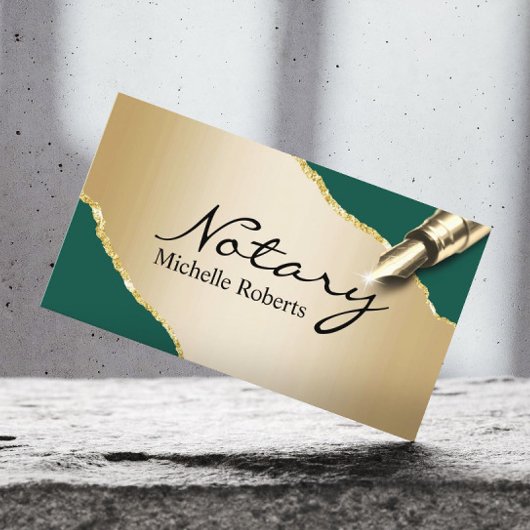 Mobile Notary Signage Agent Moderne Green & Gold Visitenkarte