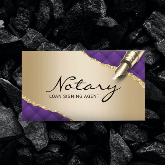 Mobile Notary Signature Agent Moderner Lila & Gold Visitenkarte