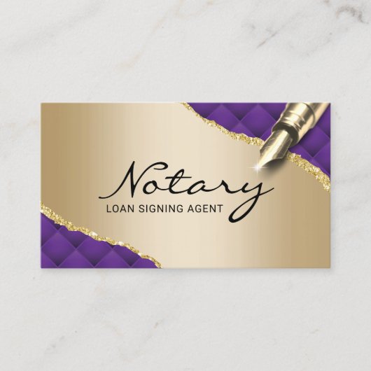 Mobile Notary Signature Agent Moderner Lila & Gold Visitenkarte (Vorderseite)