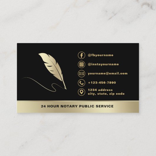 Mobile Notary Signing Agent Foto Black & Gold Visitenkarte (Rückseite)
