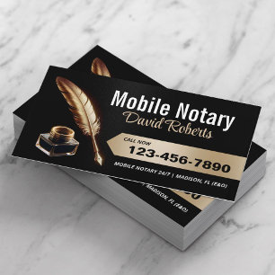 Mobile Notary Signing Agent Gold Feather Pen Visitenkarte
