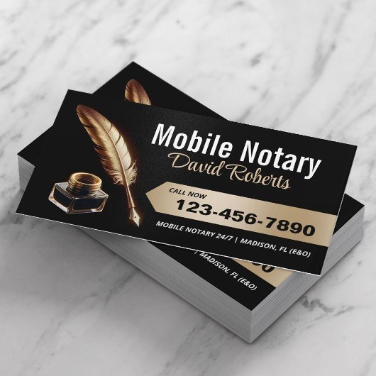 Mobile Notary Signing Agent Gold Feather Pen Visitenkarte