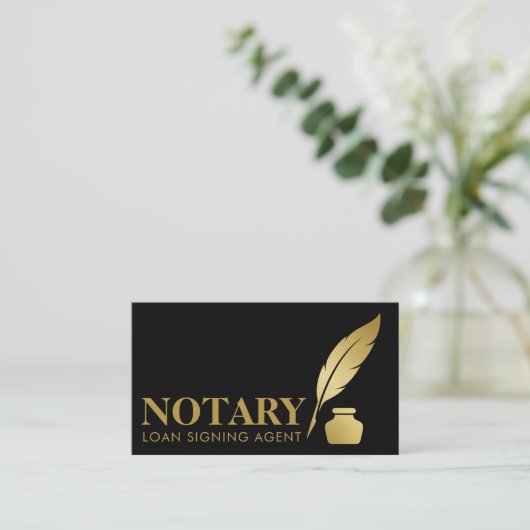 Mobile Notary Signing Agent Luxury Black & Gold Visitenkarte (Stehend Vorderseite)