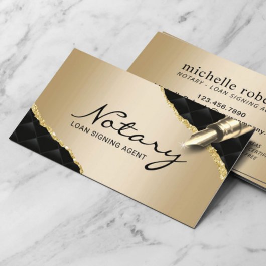 Mobile Notary Signing Agent Luxury Black & Gold Visitenkarte
