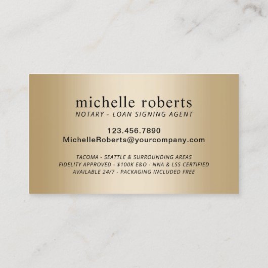 Mobile Notary Signing Agent Luxury Black & Gold Visitenkarte (Rückseite)
