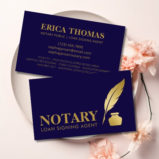 Mobile Notary Signing Agent Luxury Navy & Gold Visitenkarte