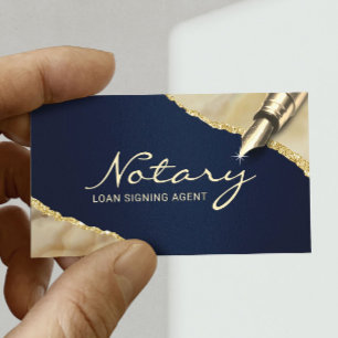 Mobile Notary Signing Agent Navy & Gold Agate Visitenkarte