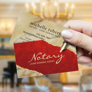 Mobile Notary Signing Agent Red & Gold Agate Visitenkarte